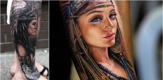 Татуировка с изображением лица девушки Татуировка Портрет Девушки с Пистолетом
