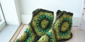 Crochet hexagon pattern for knitting boots or slippers